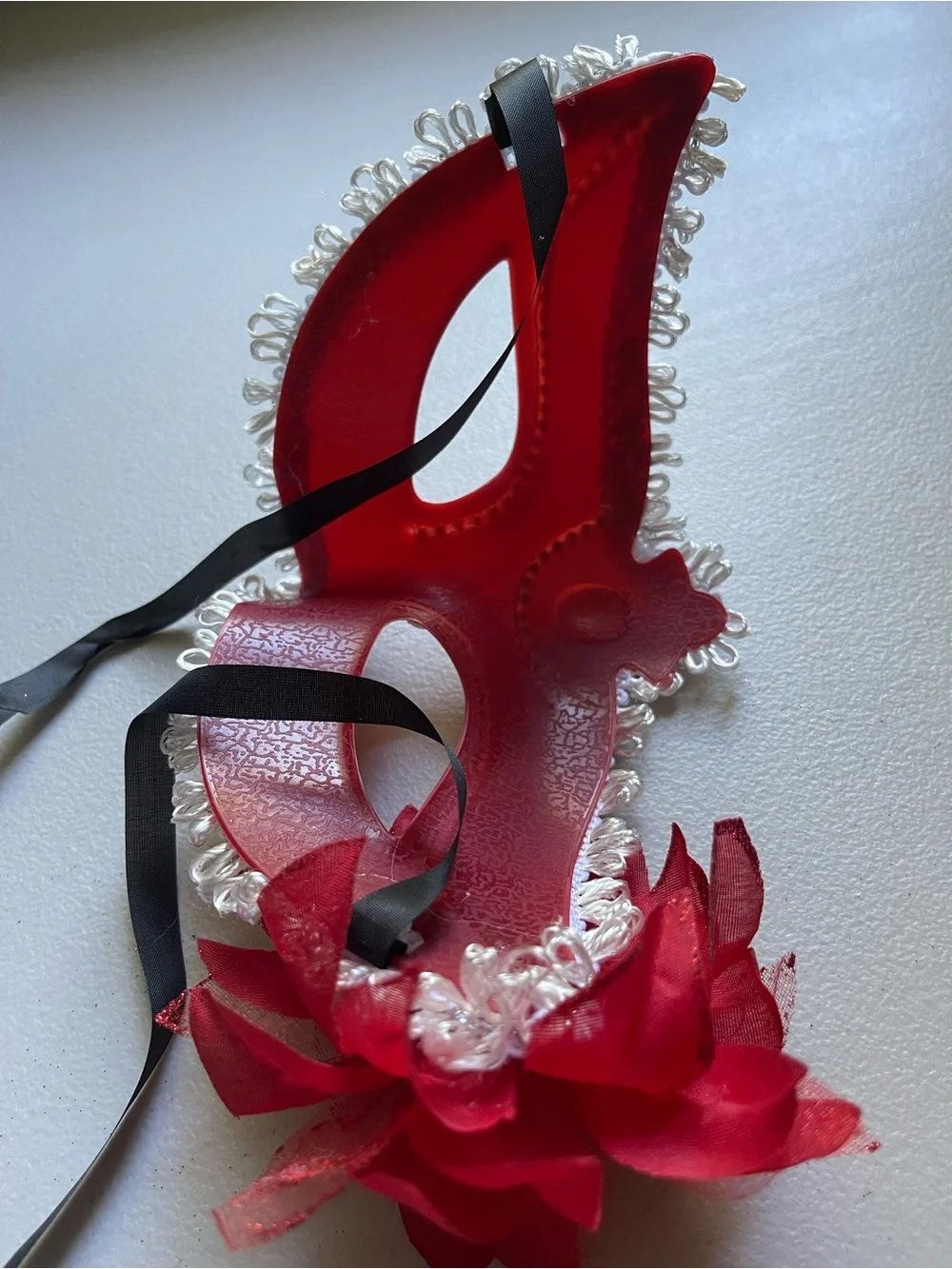 Red Decorative Masquerade Mask with Floral Accent